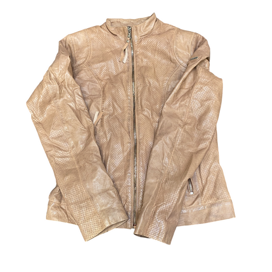 Rino & Pelle Genuine Leather Biker Jacket Womens S Tan Lined Long Sleeve Zip Up