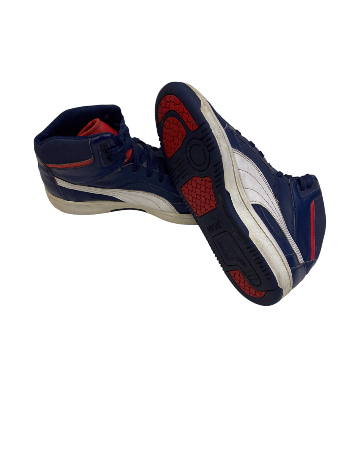 Puma Rebound Layup Mid Sneaker Kids UK Sz 5 Navy White Synthetic Leather Lace Up