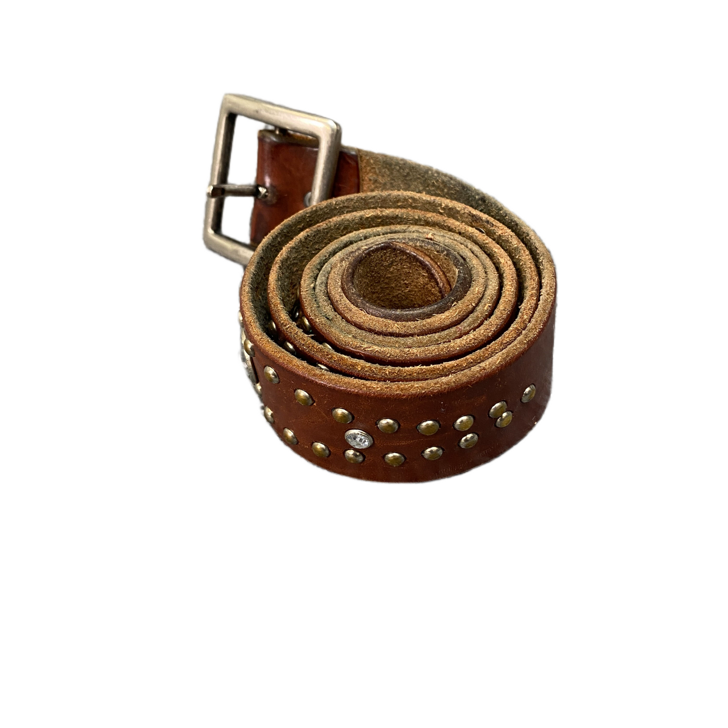 Waist Belt Mens Brown Leather Studded Adjustable Silver Pin Buckle 39.5 inches