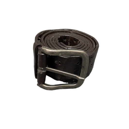 Waist Belt Womens Brown Leather Floral Adjustable Silver Pin Buckle 46 Inches