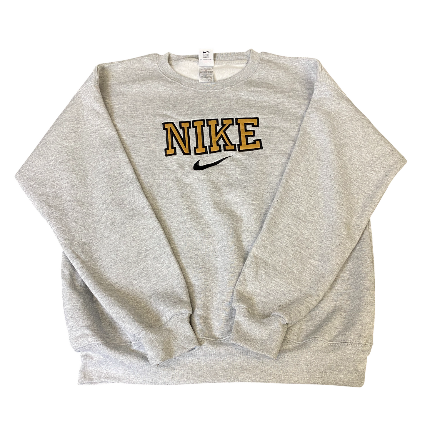 Nike Reworked Sweatshirt Mens Medium Grey Embroidered Spellout Logo Vintage Y2K