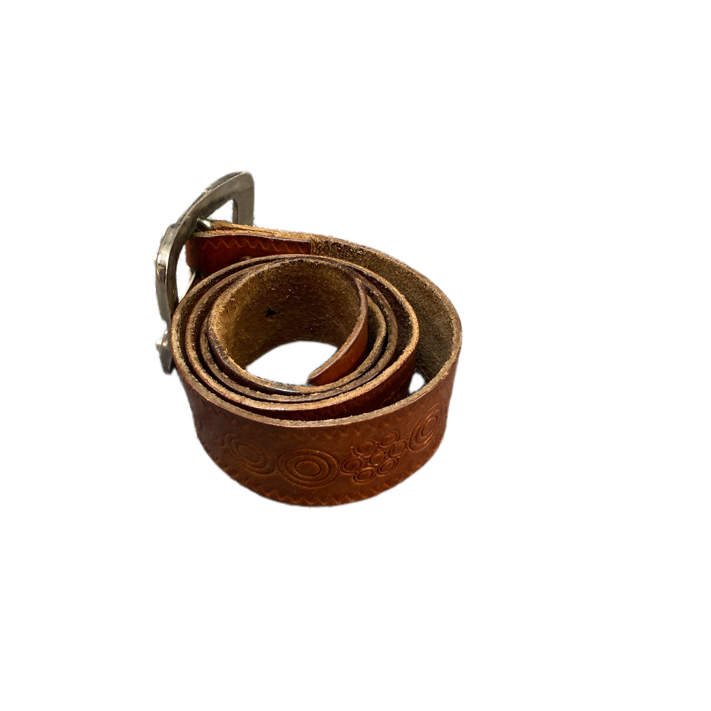 Brian Waist Belt Mens Brown Leather Silver Square Single-Prong Buckle 36 inches
