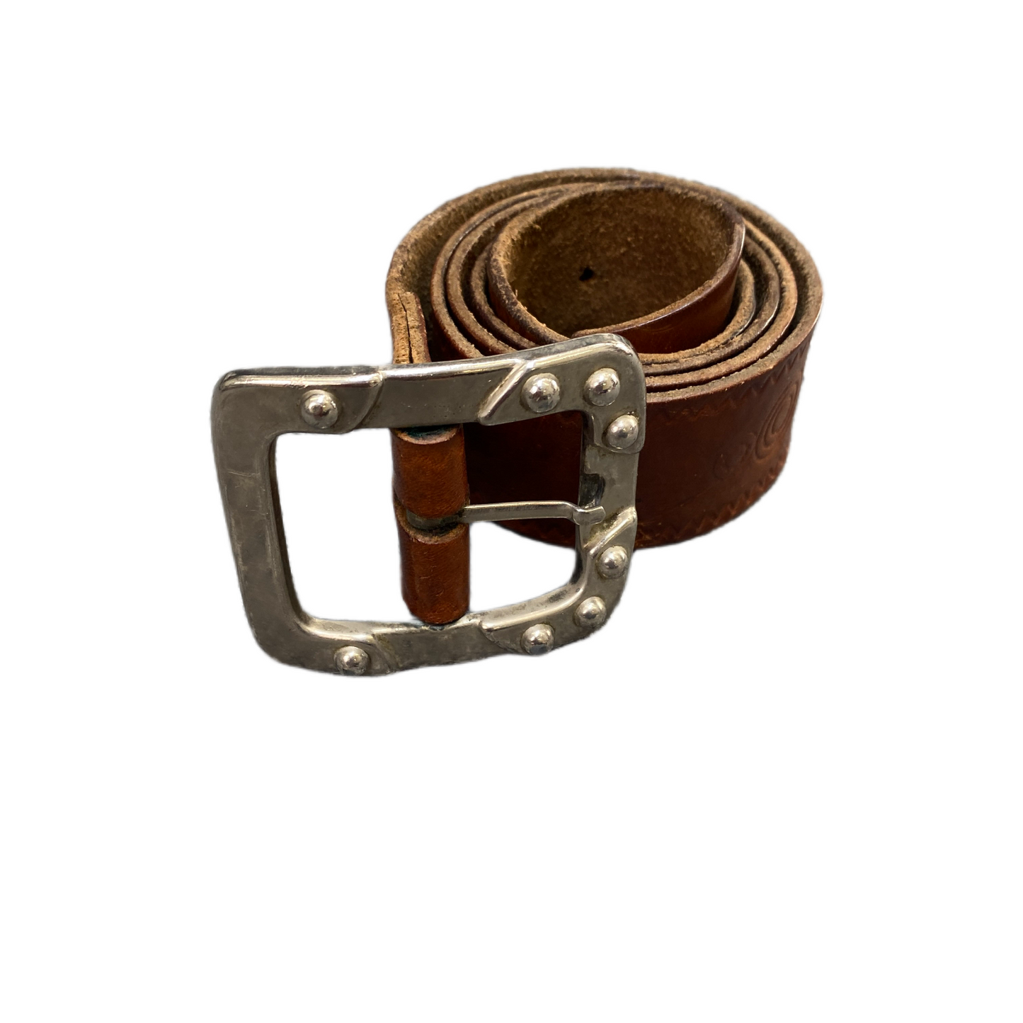 Brian Waist Belt Mens Brown Leather Silver Square Single-Prong Buckle 36 inches