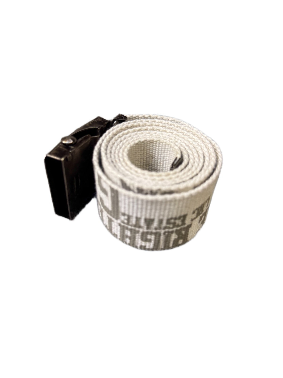 C&A Waist Belt Men White Canvas Adjustable Brass Pin Flip-Top Buckle 46.5 inches