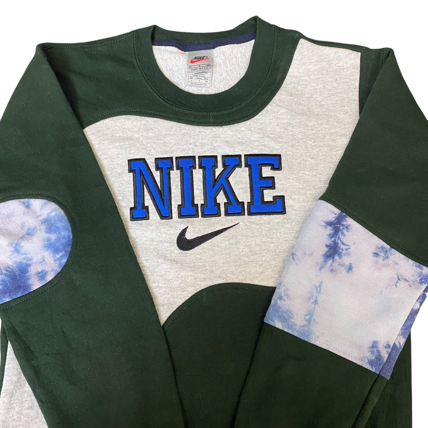 Nike Reworked Sweatshirt Men Small Beige Green Embroidered Spellout Logo Vtg Y2K