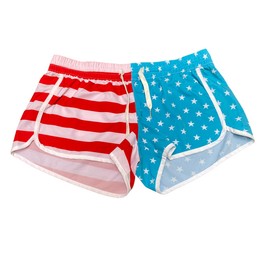 Tipsy Elves Running Sprinter Shorts Large Multicoloured Stars Striped Athletic
