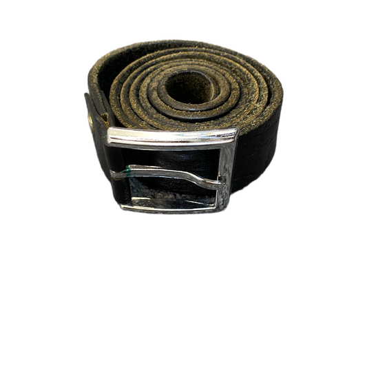 Waist Belt Mens Black Leather Adjustable Classic Silver Pin Buckle 45 inches
