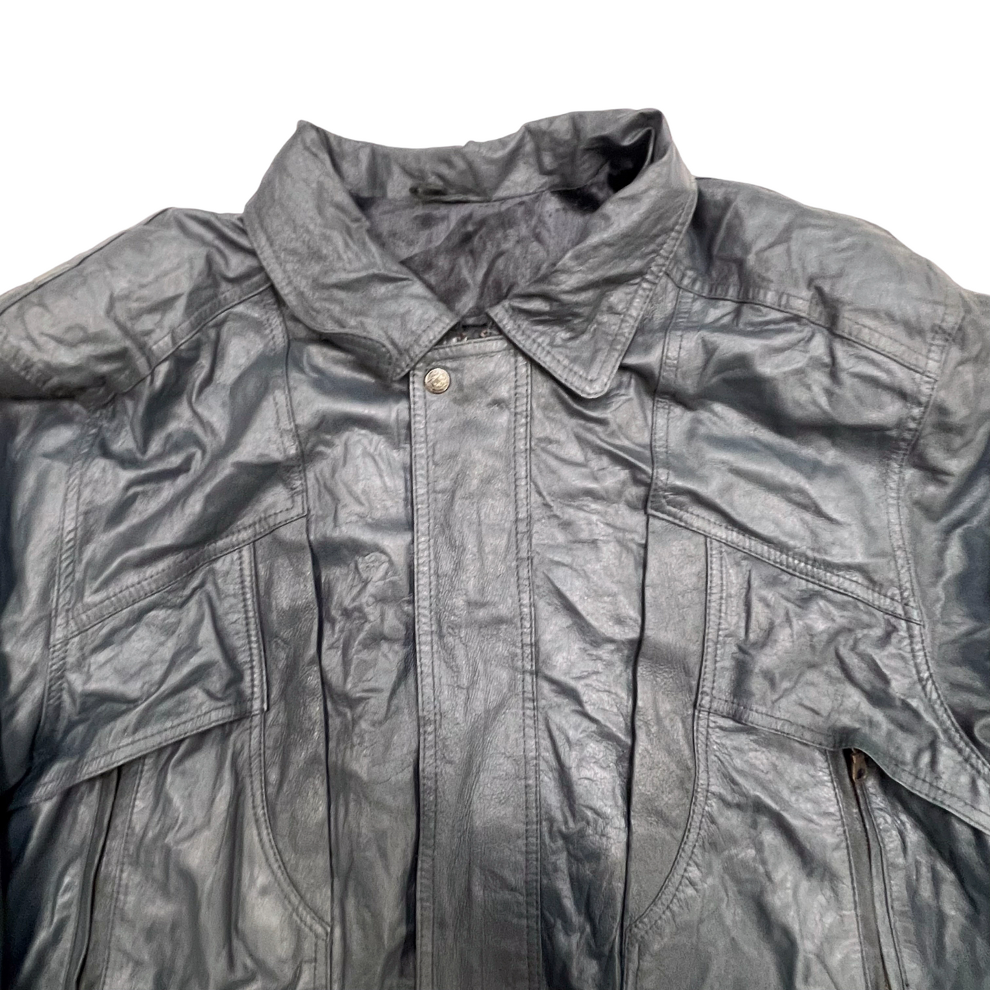 C&C Faux Leather Jacket Mens Medium Black Lined Collared Snap Button Full Zip