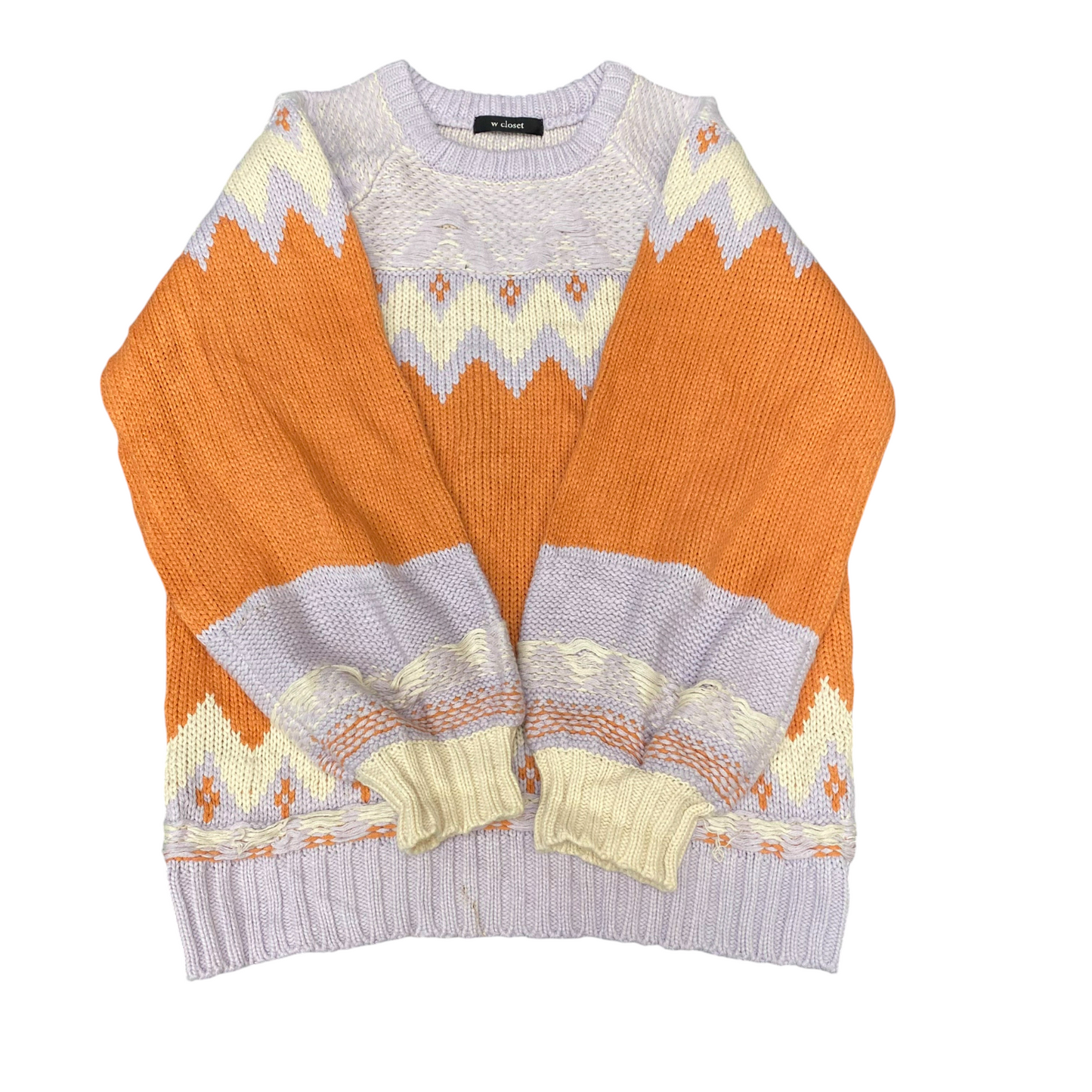 W Closet Jumper Womens Medium Orange Blue Knitted Long Sleeve Warm Pullover