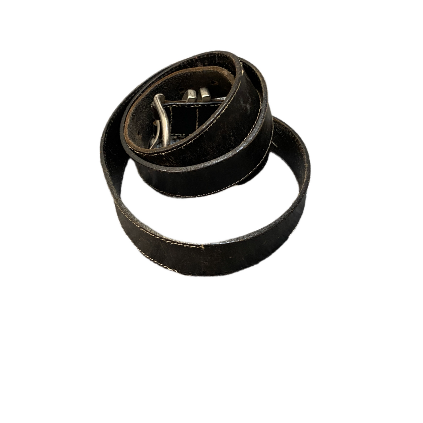 Waist Belt Mens Black Leather Double Keeper Loops Silver Pin Buckle 41 inches