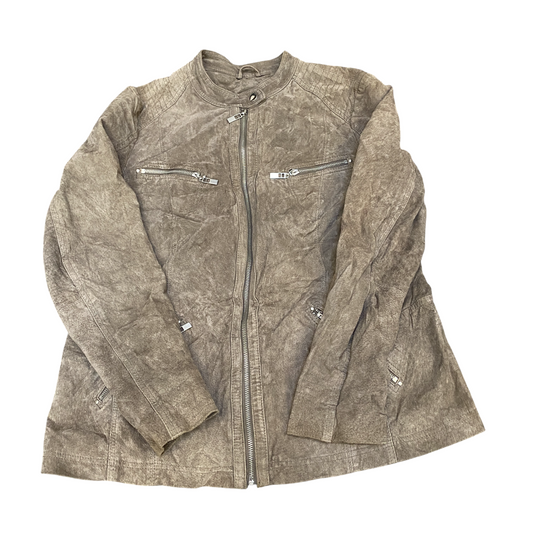 The Outerwear C&A Suede Leather Biker Jacket Womens Large Brown Lined Full Zip