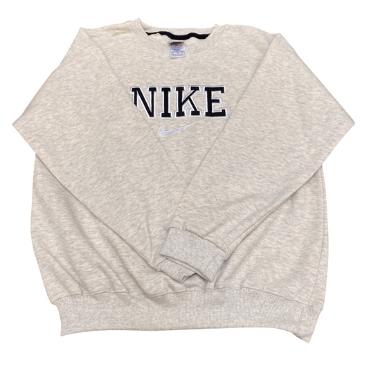 Nike Sweatshirt Mens Medium Grey Embroidered Spellout Logo Crew Neck Outdoor