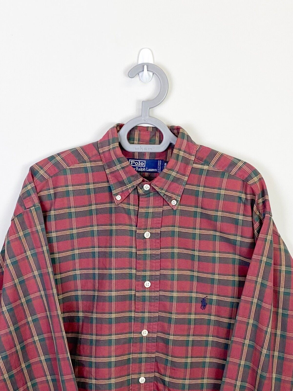 Ralph Lauren Shirt Mens Medium Red Plaid Long Sleeve Blue Small Polo Pony Logo