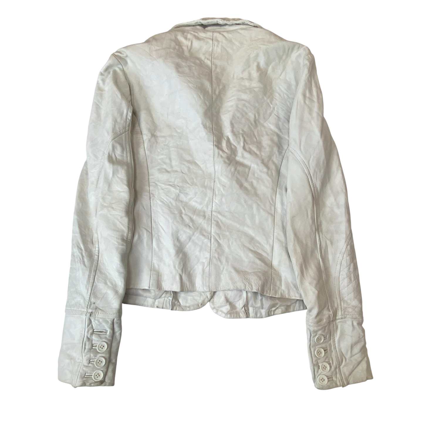 Please Blazer Jacket Womens Small White Genuine Leather Single Breasted Notch