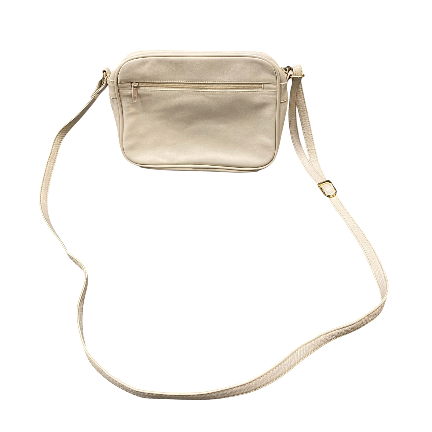 L.Credi Crossbody Bag Womens White Pebbled Leather Snap Flap Adjustable Strap