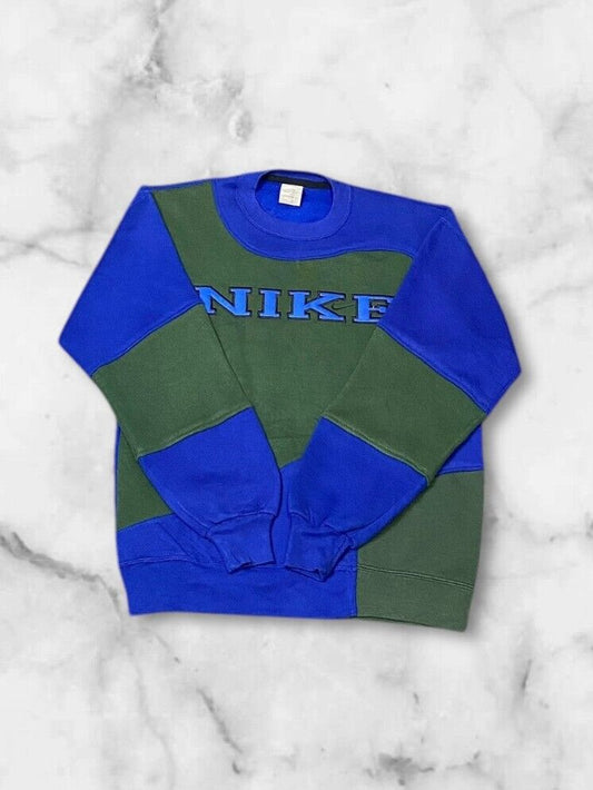 Nike Reworked Sweatshirt Mens Medium Blue Green Spellout Logo Crew Neck Vtg Y2K