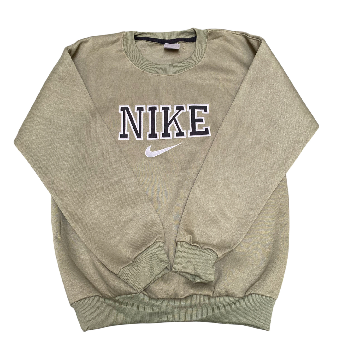Nike Sweatshirt Mens S Green Embroidered Spell Out Logo Crew Neck Long Sleeve