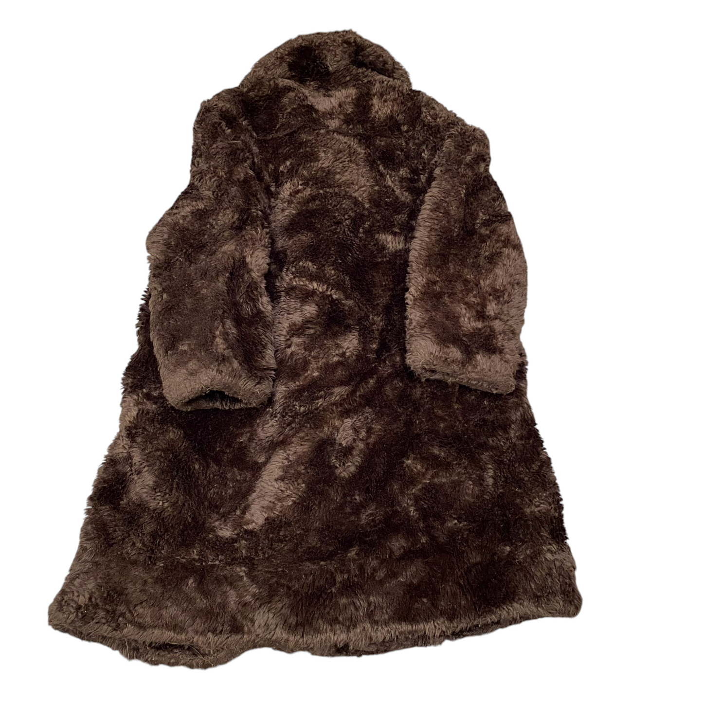 Womens Faux Fur Coat Medium Dark Brown Lined Mid Length Fuzzy Long Sleeve Collar