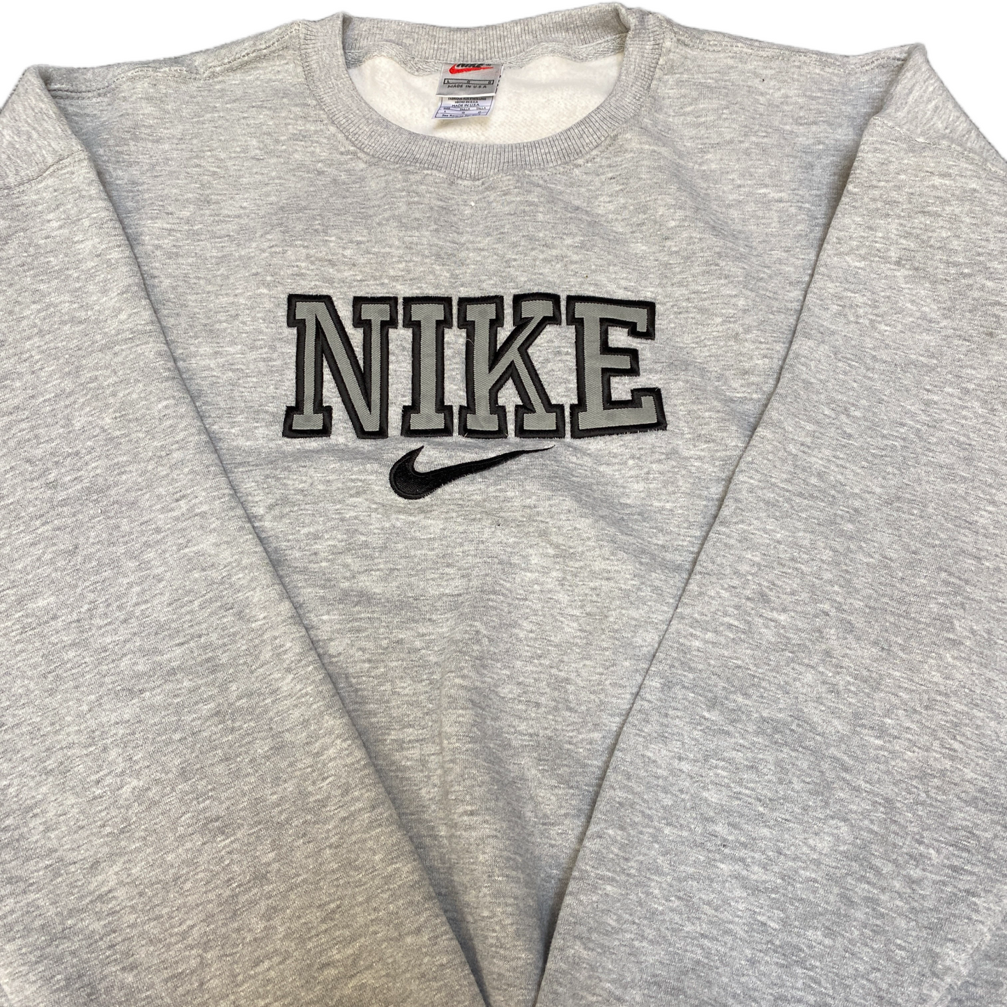 Nike Reworked Sweatshirt Mens Large Grey Embroidered Spellout Logo Vintage Y2K