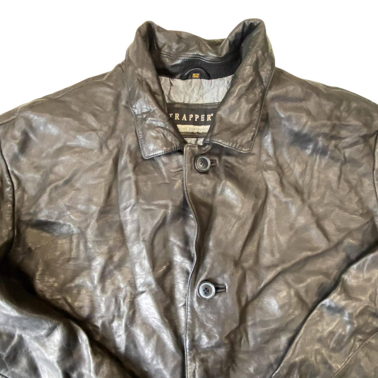 Trapper Original Leather Jacket Mens L Black Long Sleeve Collared Button Front