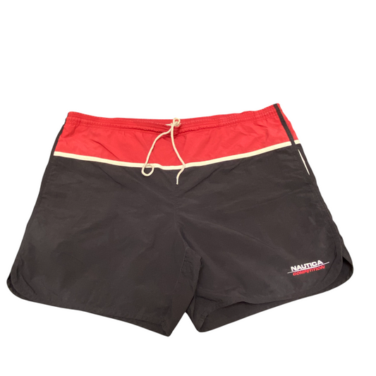 Nautica Competition Swim Trunks Shorts Men Large Black Red Mesh Lined Drawstring
