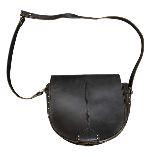 Zign Saddle Shoulder Bag Womens Black Leather Studded Classic Adjustable Strap