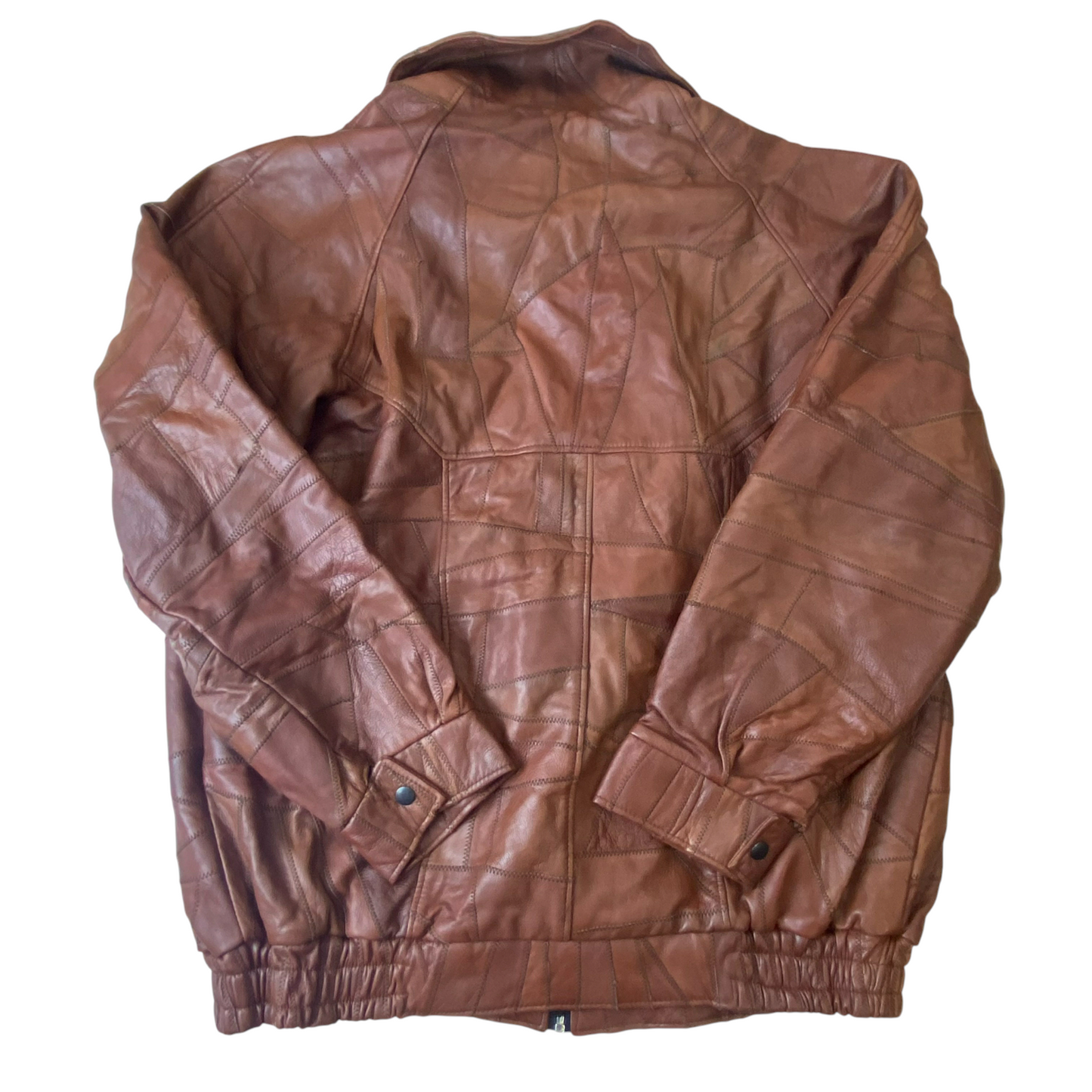 Mens Faux Leather Large Brown Oversized Lined Collared Snap Front Inside Zip