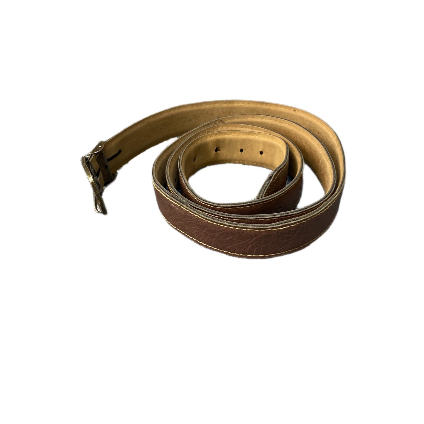 Waist Belt Mens Brown Leather Contrasting Yellow Stitching Buckle 50.5 Inches
