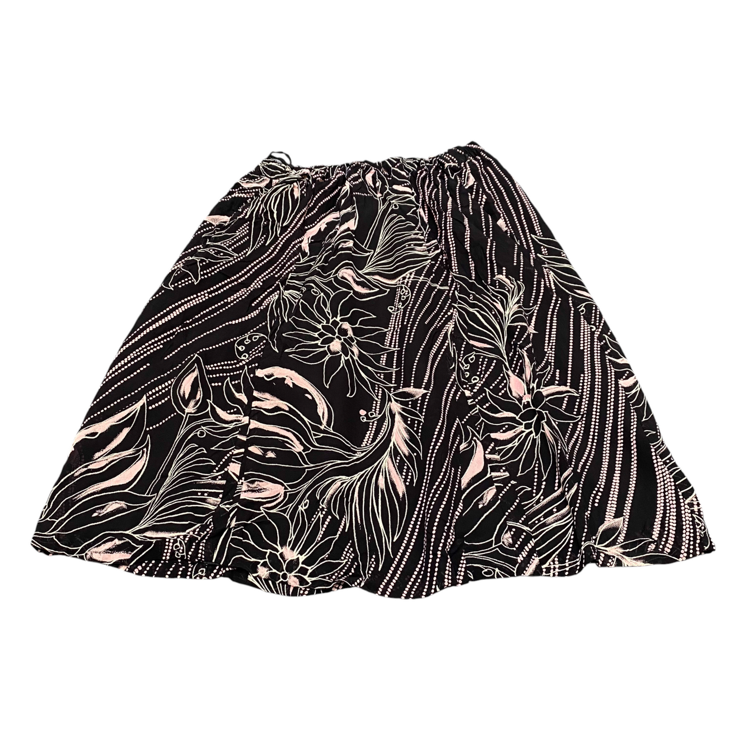 Womens A Line Mini Skirt M Black Pink Floral Print Knee Length Elastic Waist