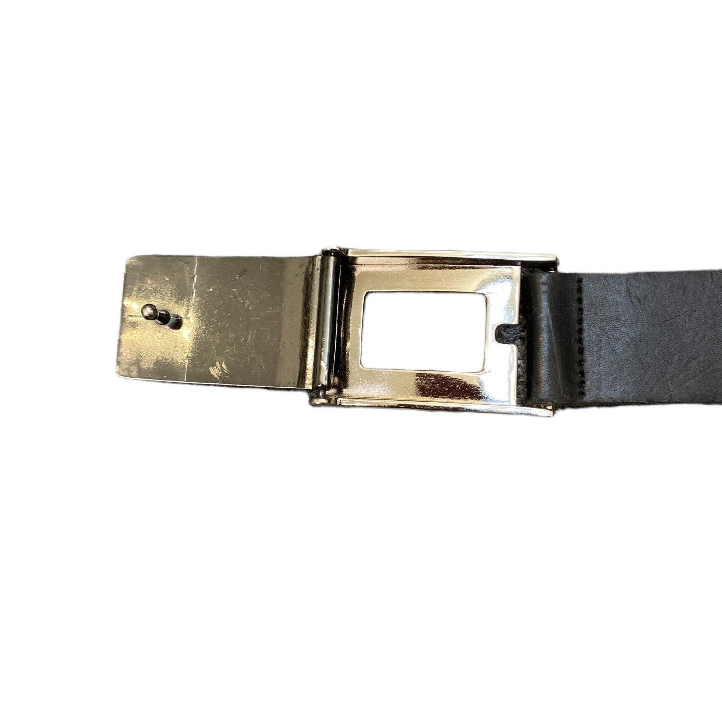 Jules Waist Belt Mens Black Leather Rectangular Silver Flip Top Buckle 38 Inches