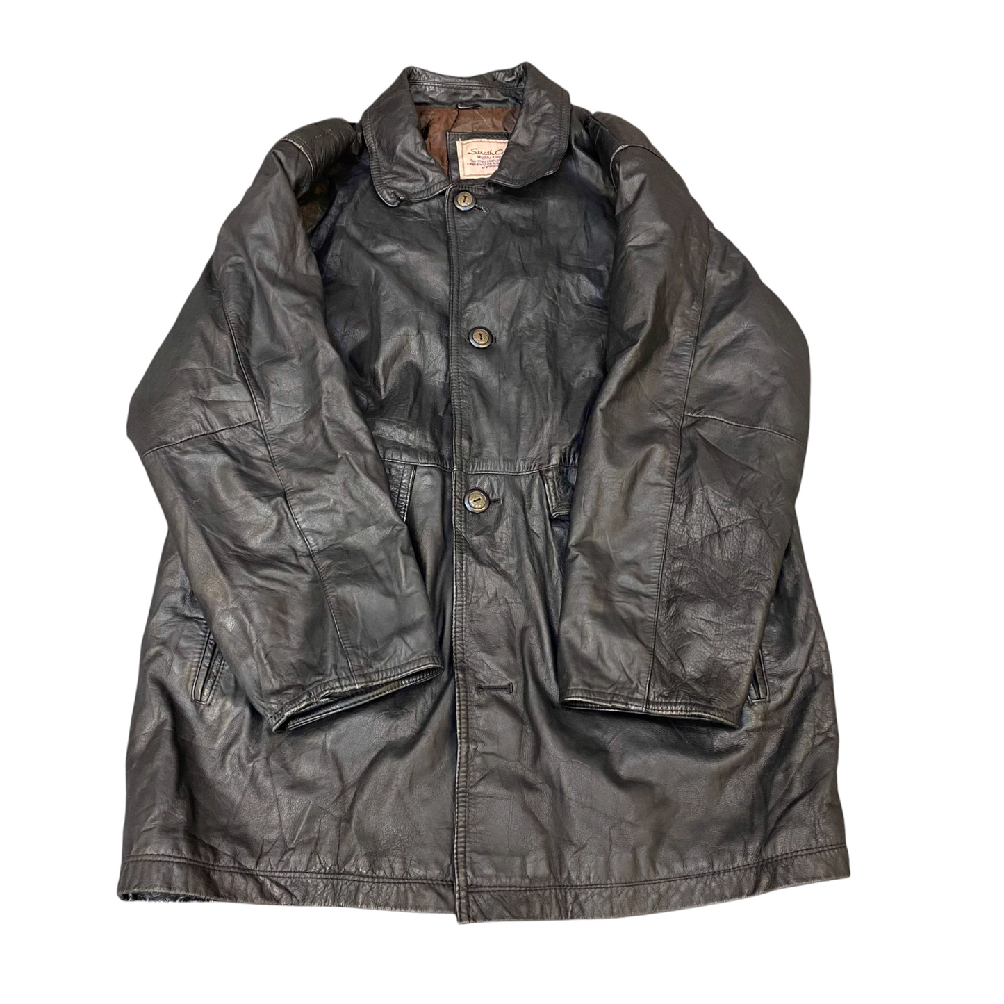 Strath Conar Leather Jacket Womens Medium Black Lined Collared Button Front