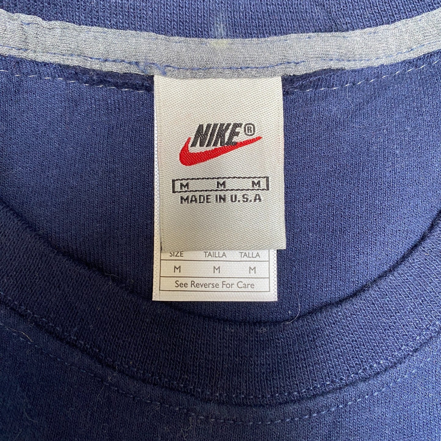 Nike Reworked Sweatshirt Mens M Navy Blue Embroidered Spellout Logo Vintage Y2K