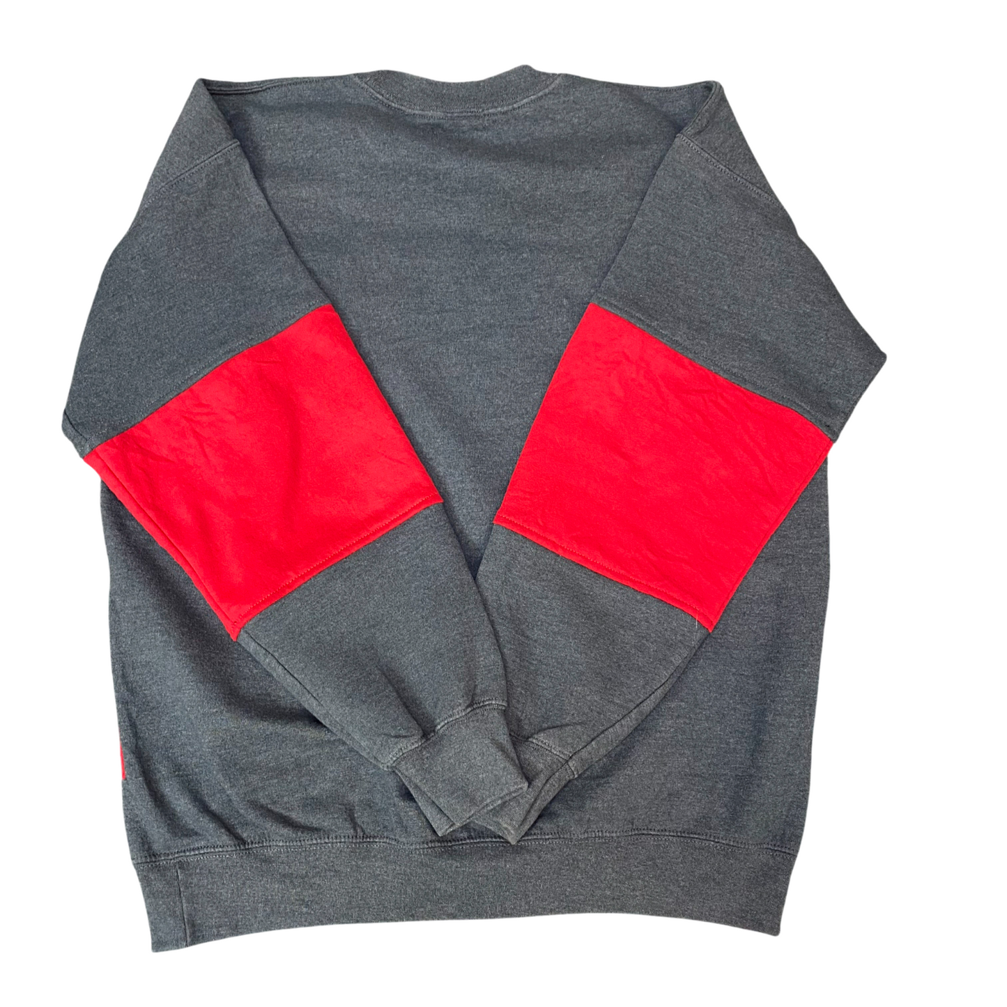 Nike Reworked Sweatshirt Mens Large Grey Red Embroidered Spell Out Logo Y2K