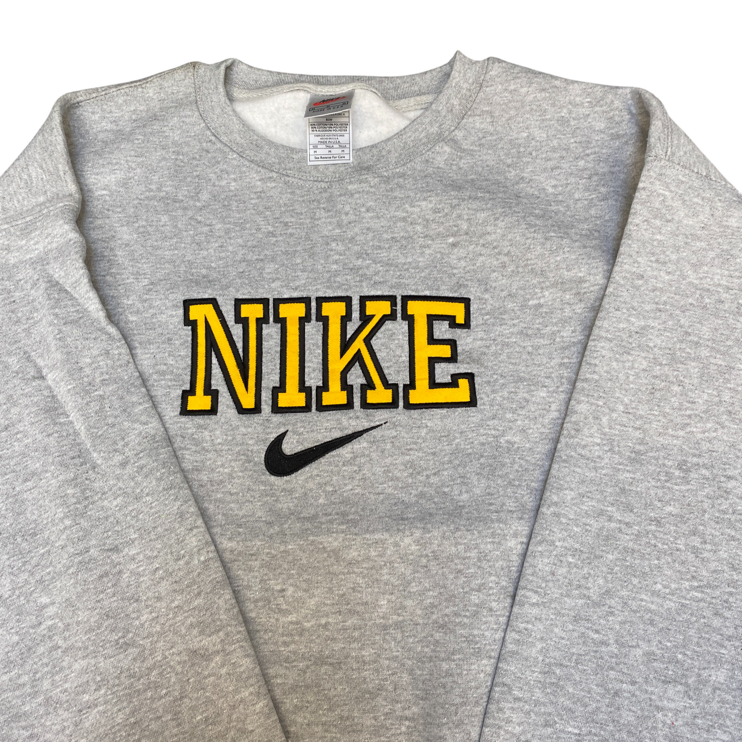 Nike Reworked Sweatshirt Mens Medium Grey Embroidered Spellout Logo Vintage Y2K