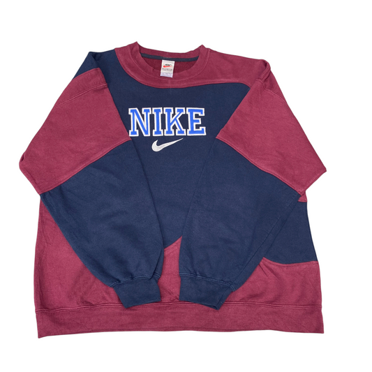 Nike Reworked Sweatshirt Mens XL Blue Red Embroidered Spellout Logo Vintage Y2K