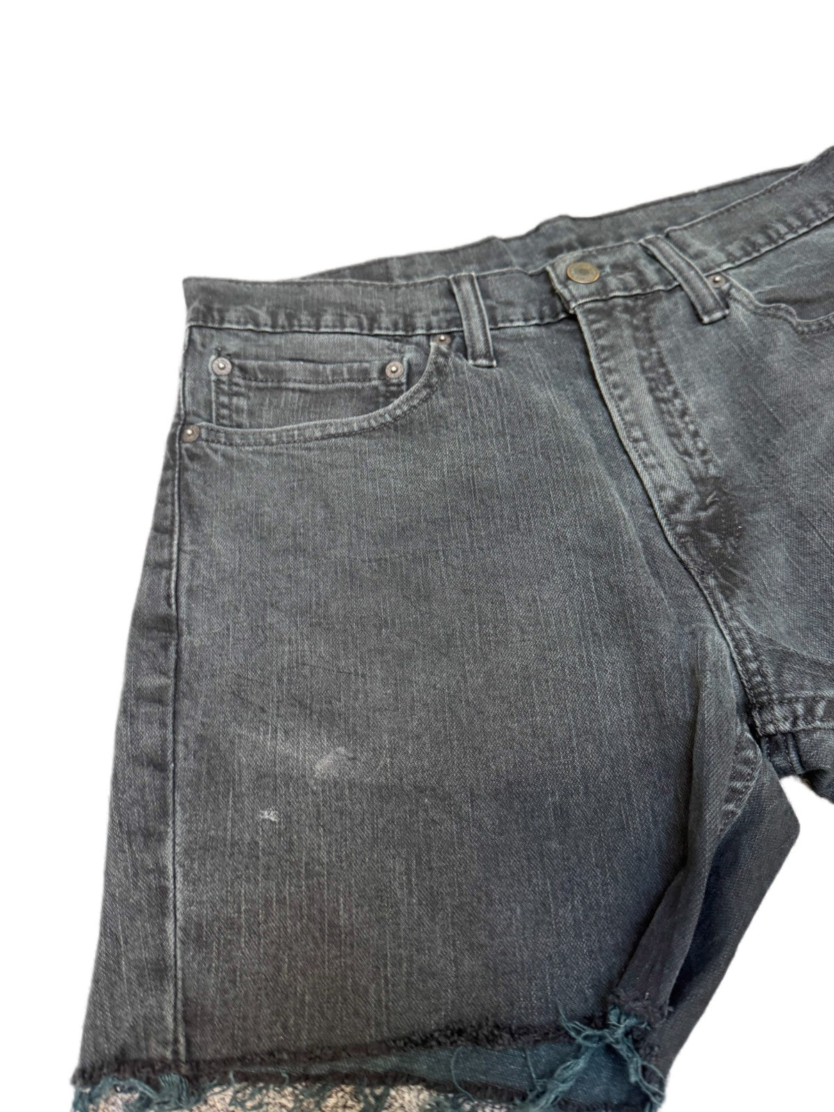 Levi's 511 Jean Shorts Fits as Mens L 34" Waist Black Denim Red Tab Frayed Hem