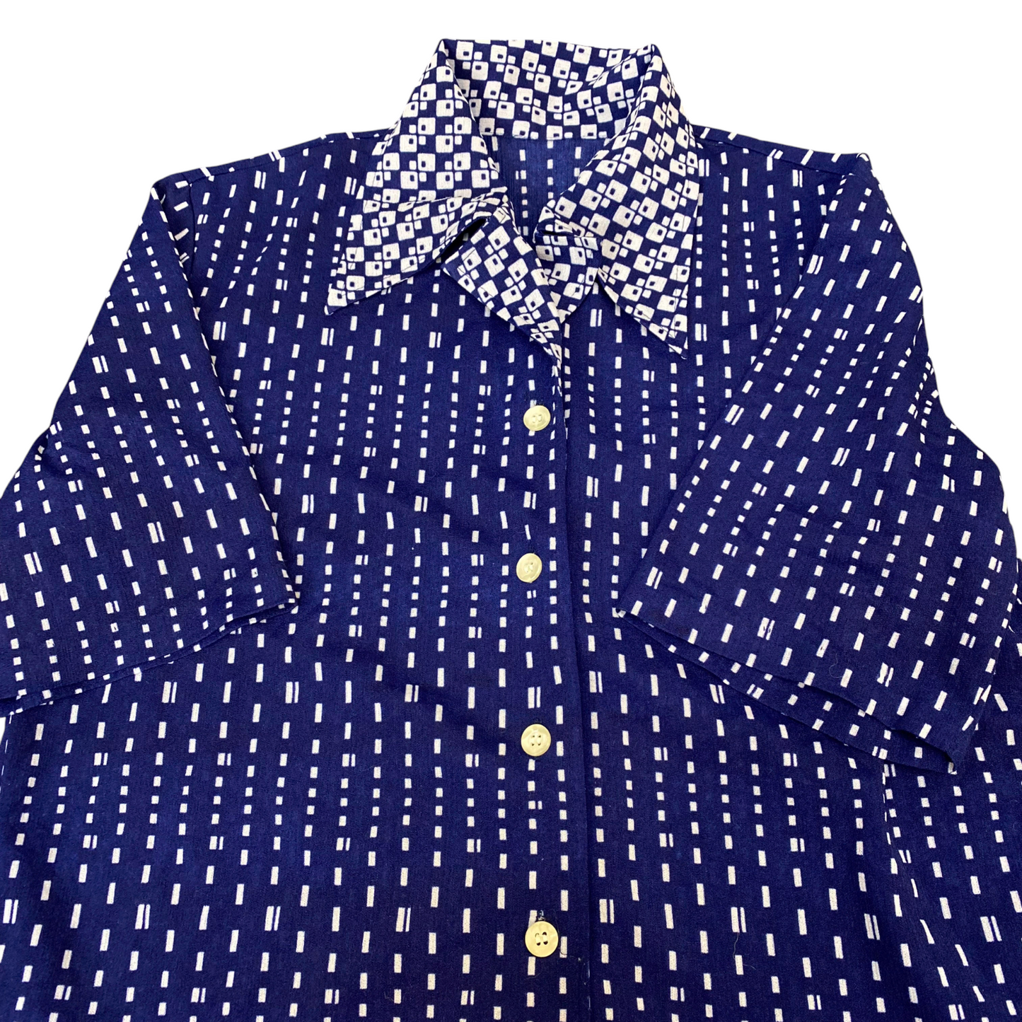 Womens Shirt Top M Blue Polka Dot Short Sleeve Collared Button Down Outdoor