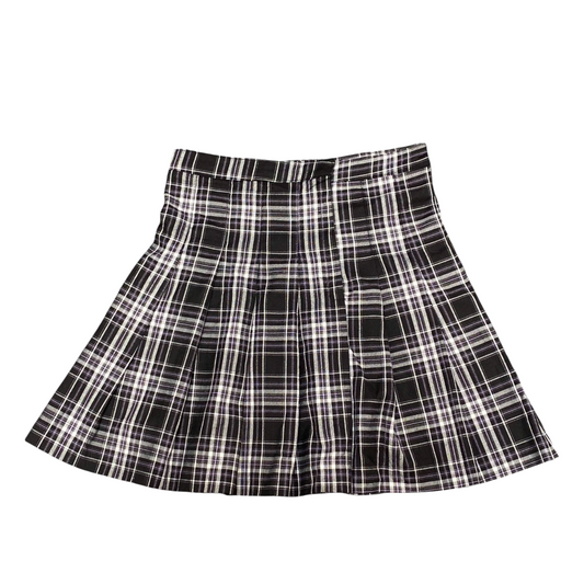 H&M A Line Skirt Women's M Black White Plaid Stretch Pleated Casual Flat Front
