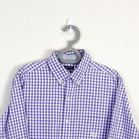 Chaps Shirt Mens Medium Purple Check Collared Button Down