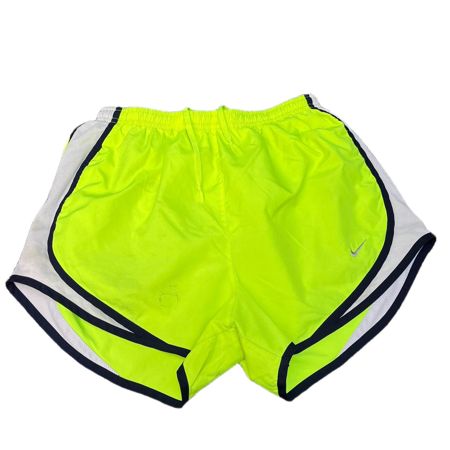 Nike Dri-Fit Running Shorts Womens S 24" Waist Neon Green Workout Dolphin Hem