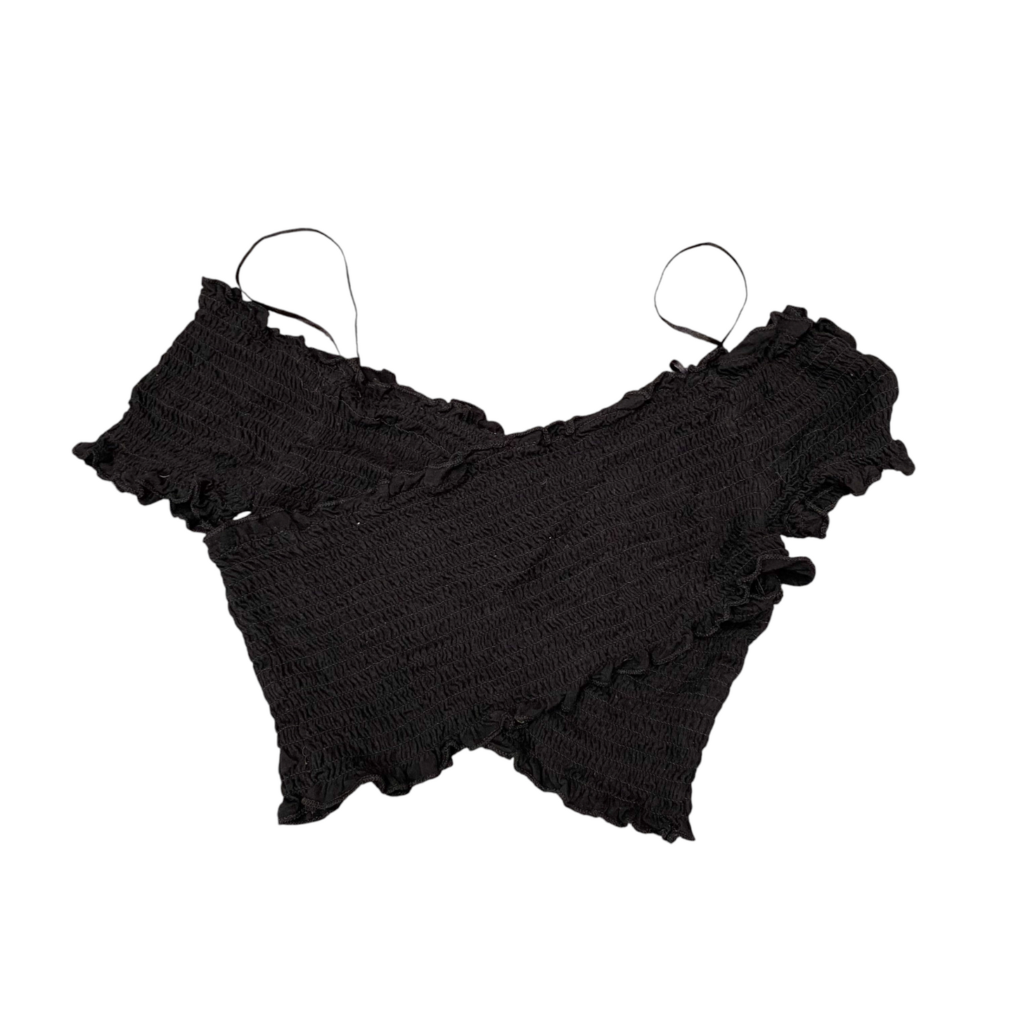 Love Tree Cropped Top Womens S Black Off Shoulder Smocked Shirred Outdoor