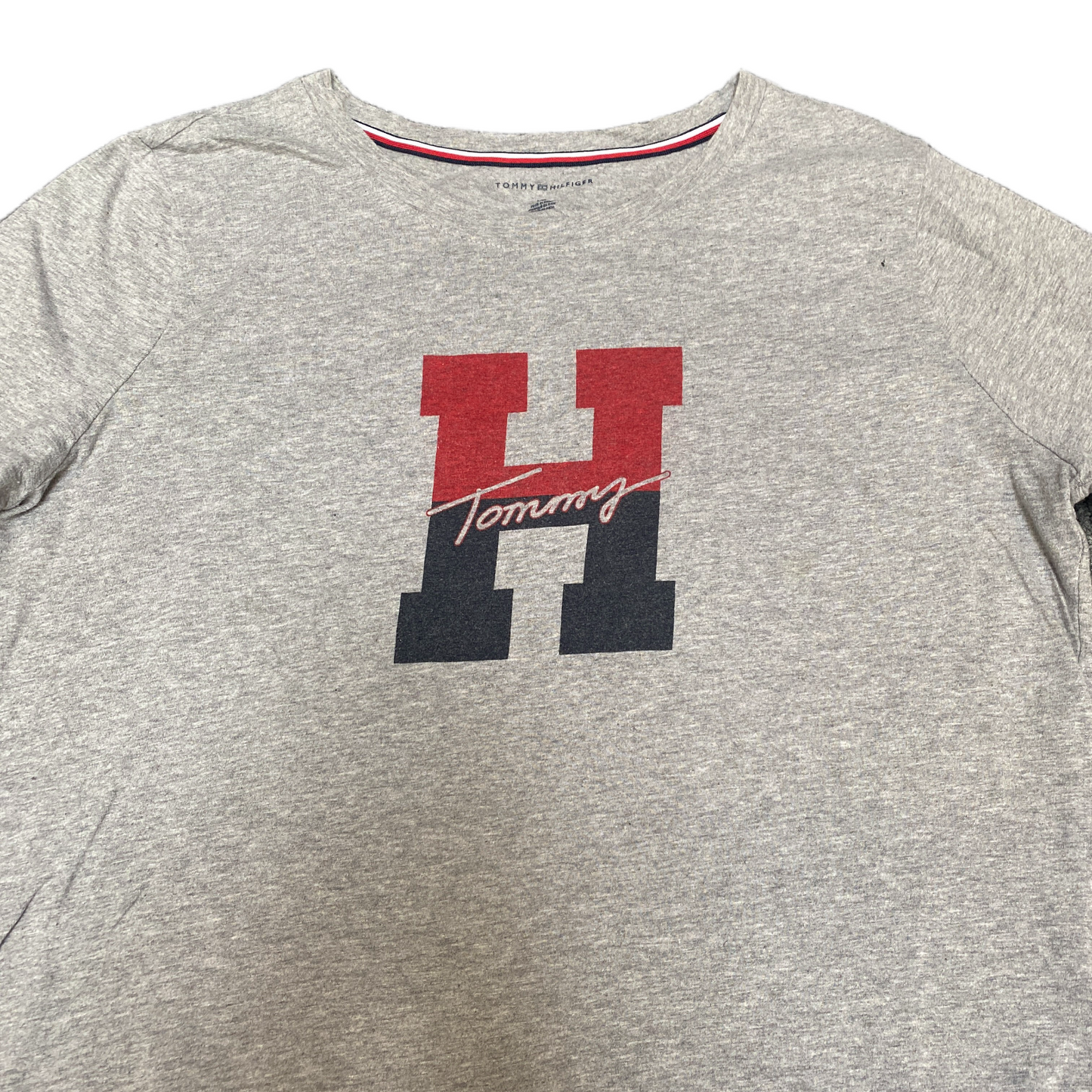 Tommy Hilfiger T-Shirt Womens Large Grey Heather Oversized Round Neck Pullover