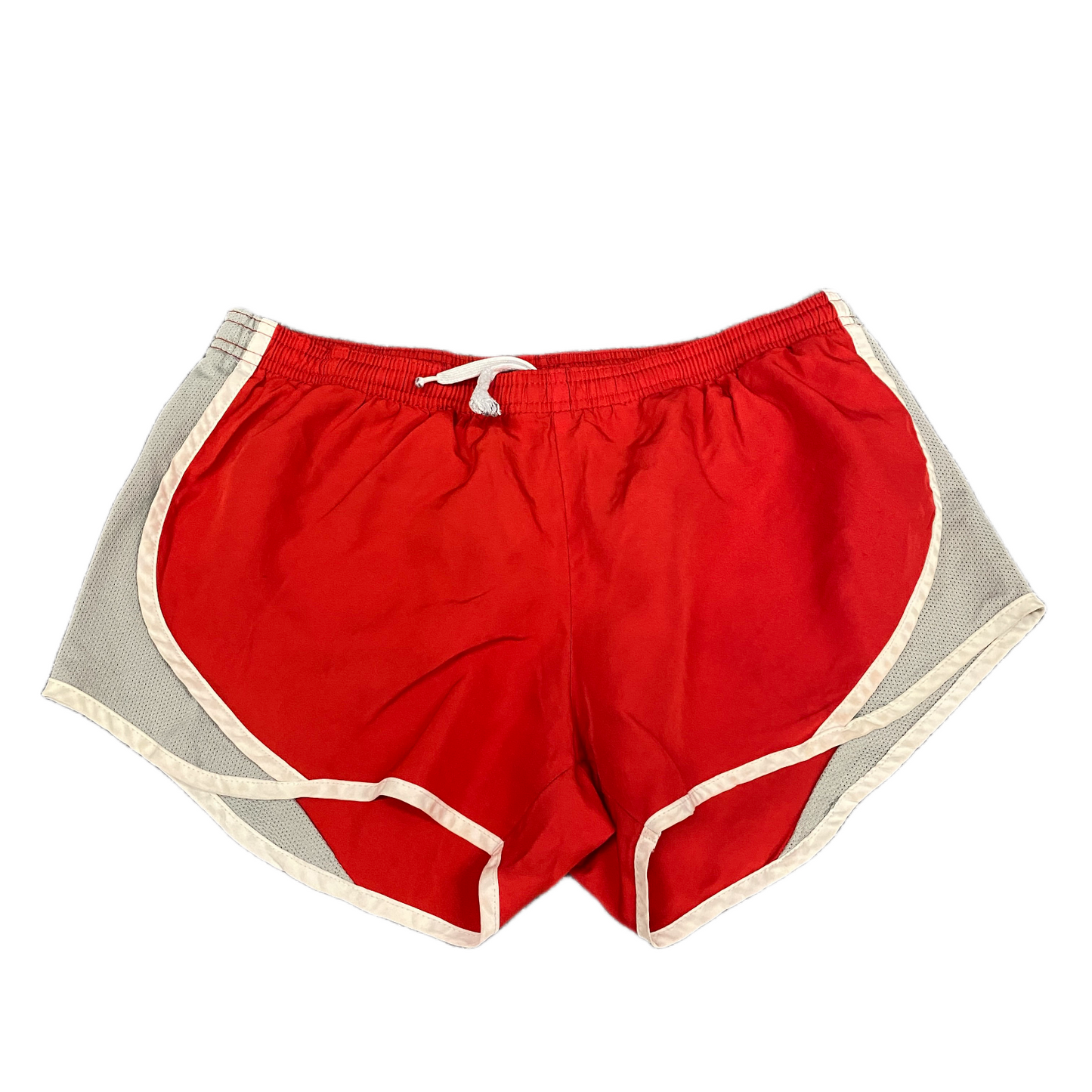 Shorty Shorts Womens Large 31" Waist Red Grey Mesh Panel Dolphin Hem Drawstring