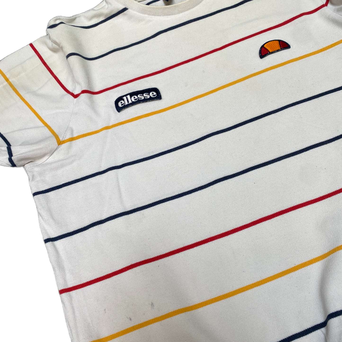 Ellesse T-Shirt Womens Large Multi Stripes Patch Logo Short Sleeve Pullover Tee