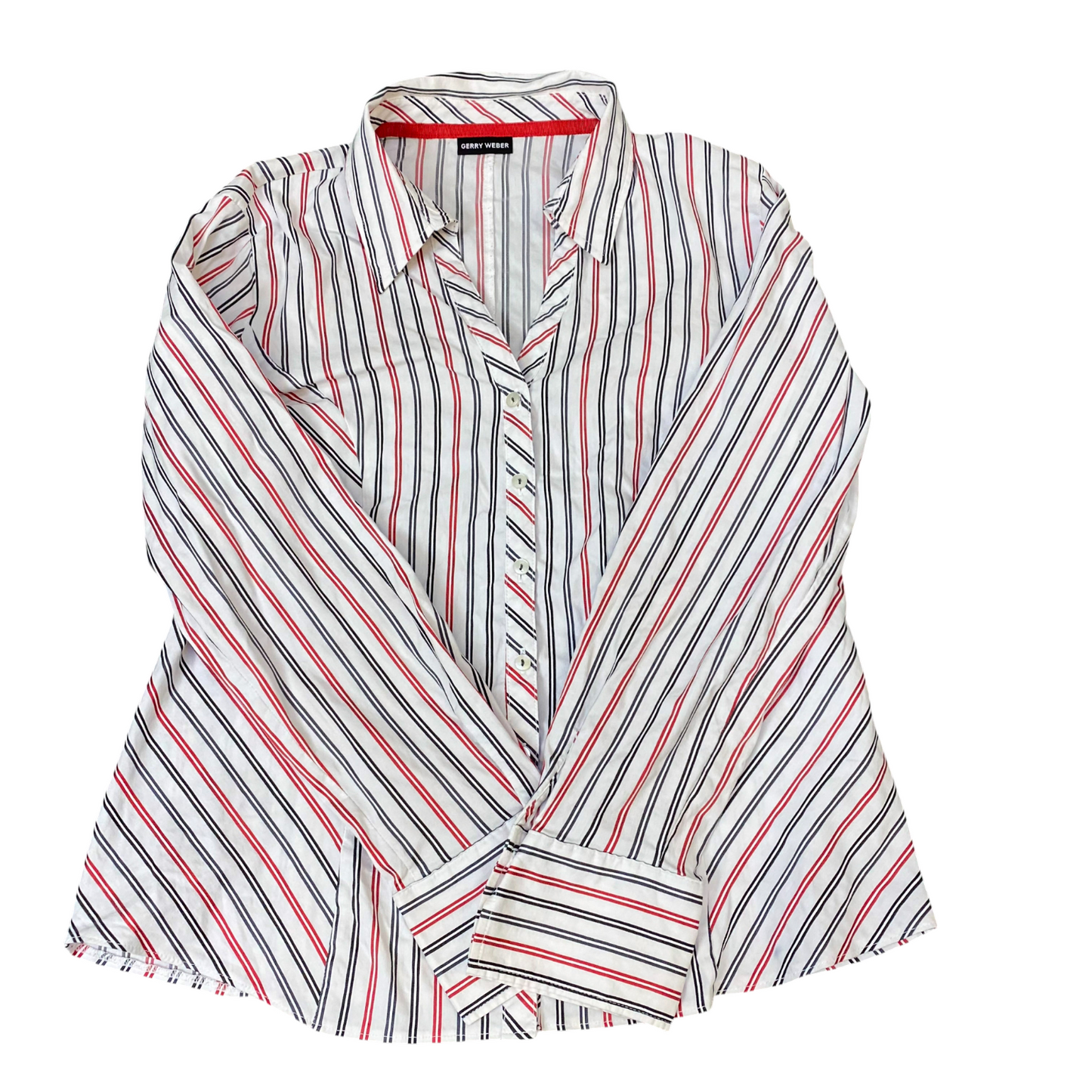Gerry Weber Shirt Womens M White Red Striped Long Sleeve Collared Button Front