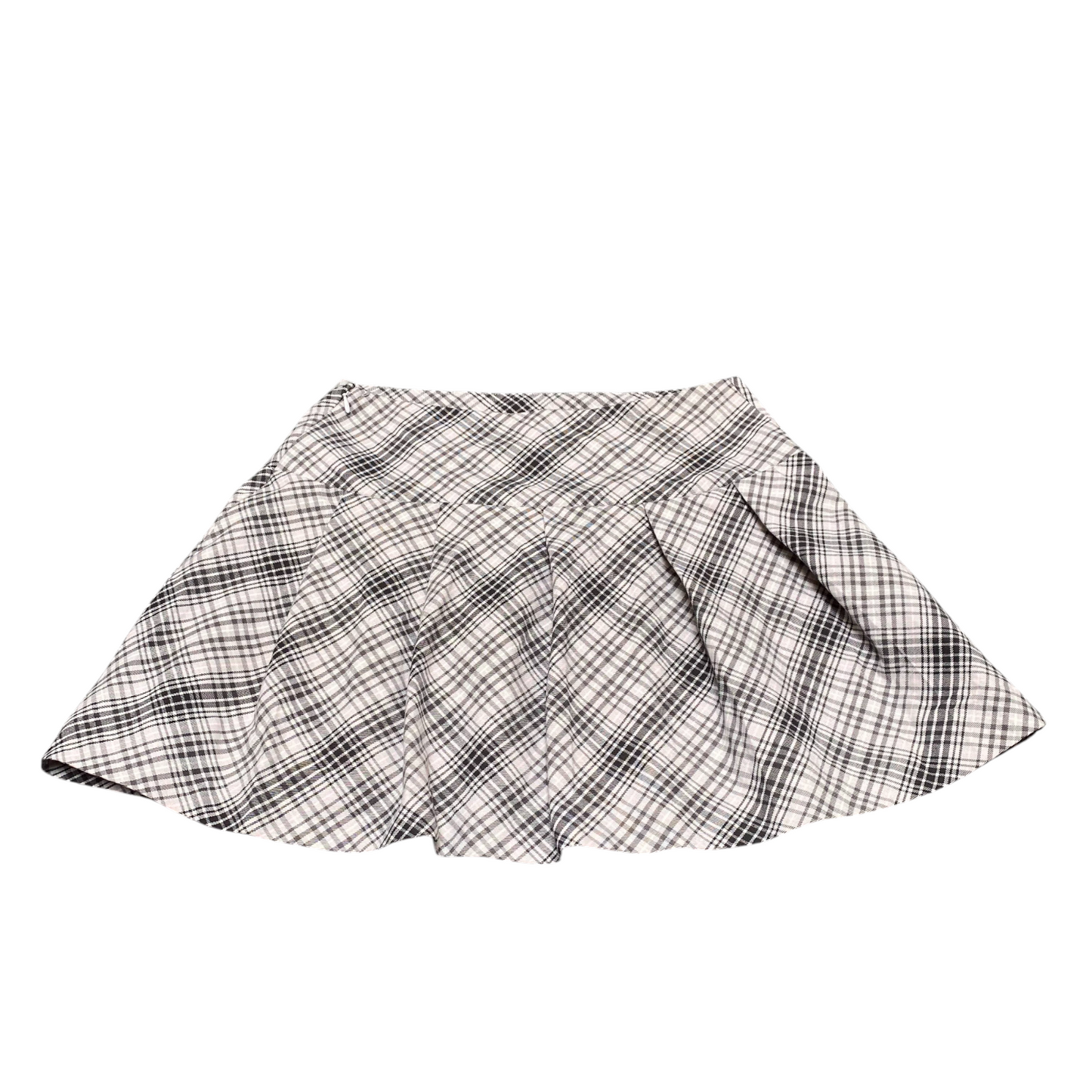 Divided Mini Skirt Womens XL Black White Plaid Stretch Pleated High Waisted