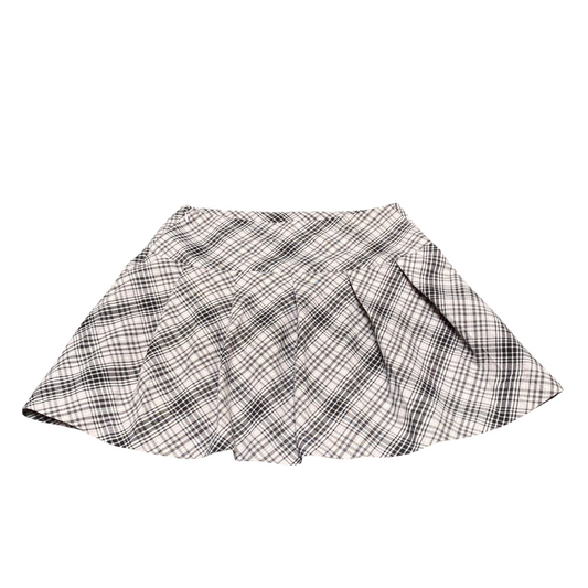 Divided Mini Skirt Womens XL Black White Plaid Stretch Pleated High Waisted