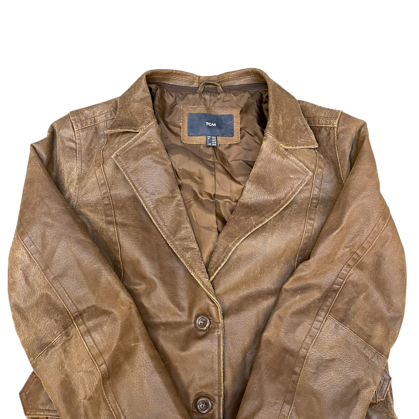 TCM Real Genuine Leather Jacket Womens Medium Brown Notch Lapel Single Breasted