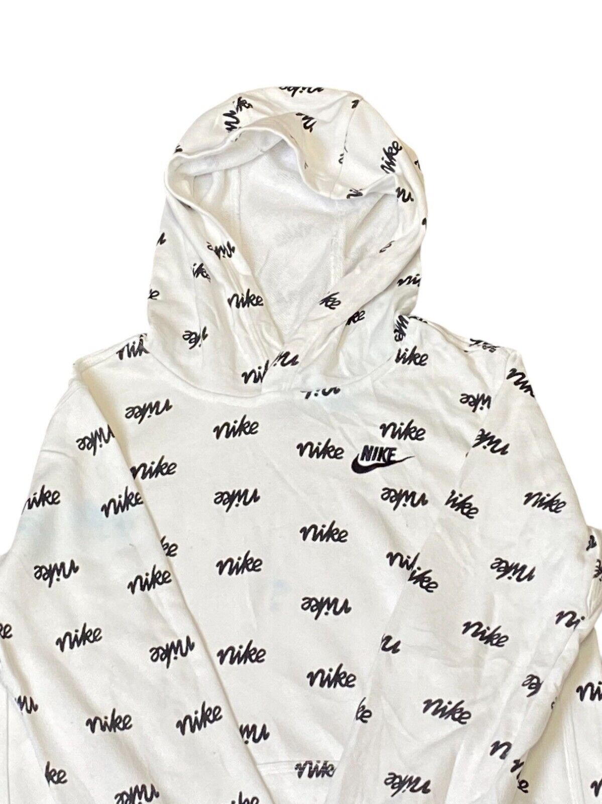 Nike Sportswear Hoodie Mens Small White Allover Logo Print Standard Fit Pullover