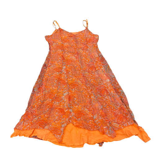 A-Line Dress Womens S Orange Paisley Sleeveless Halter Neck Spaghetti Straps